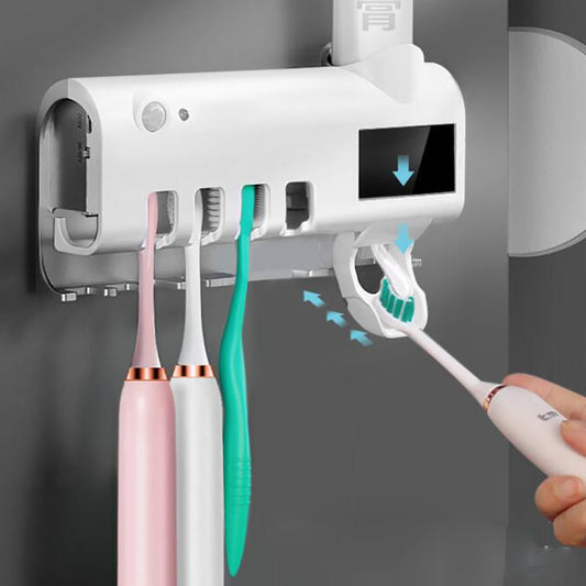 Automatic UV Toothbrush Sterilizer with Integrated Toothpaste Dispenser and Holder